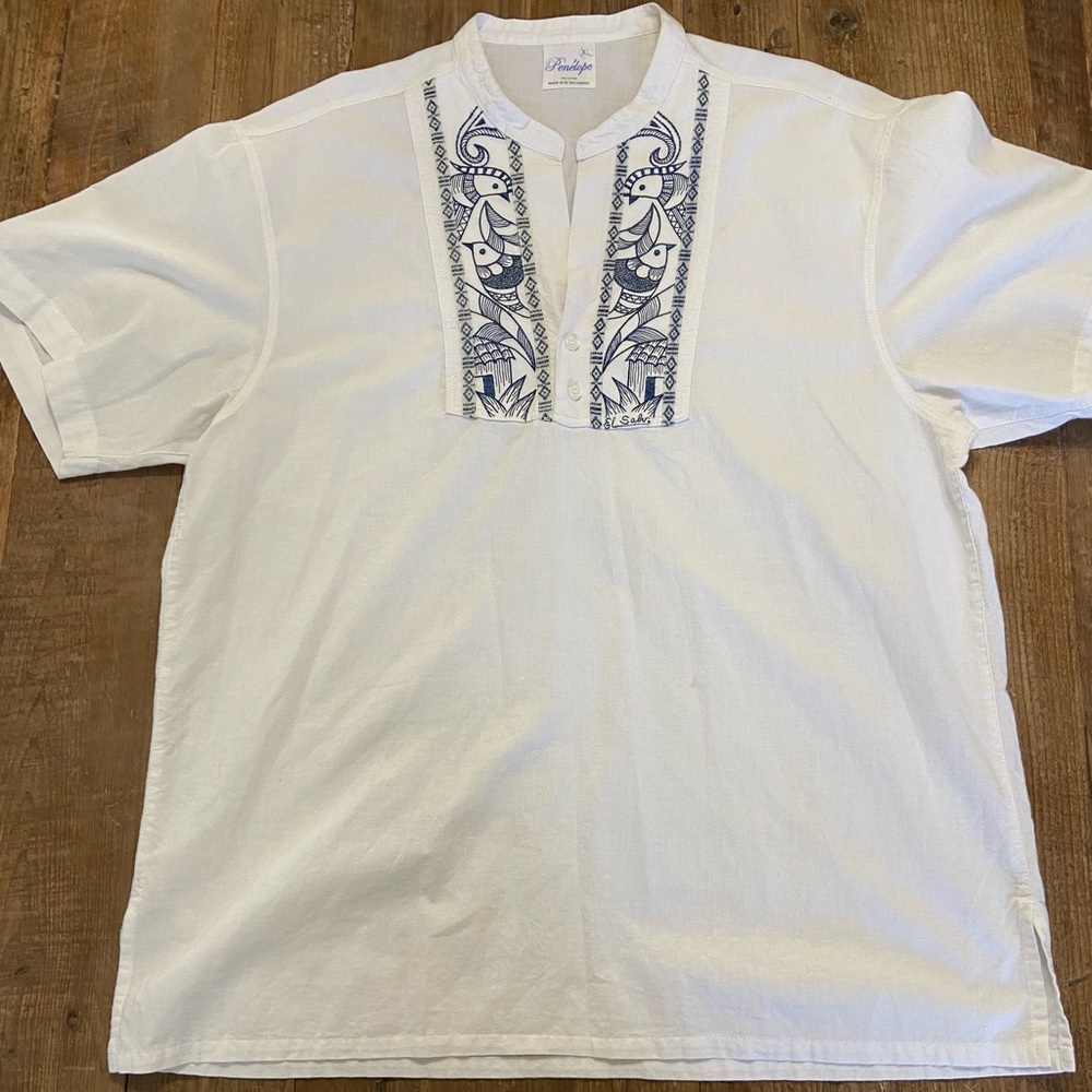 PENELOPE White Embroidered Boho Cotton Shirt Embroidered Bird‎ Design XL